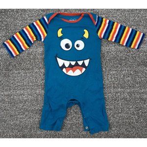 Place Blue Multicolor Long Sleeve Monster Face One Piece Baby Boy Outfit 3-6m